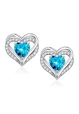 dazzling silver heart blue Topaz birthstone baby earrings